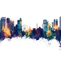 Sharjah Skyline Blue & Bronze Mural Wallpaper - pure wallpaper artwork