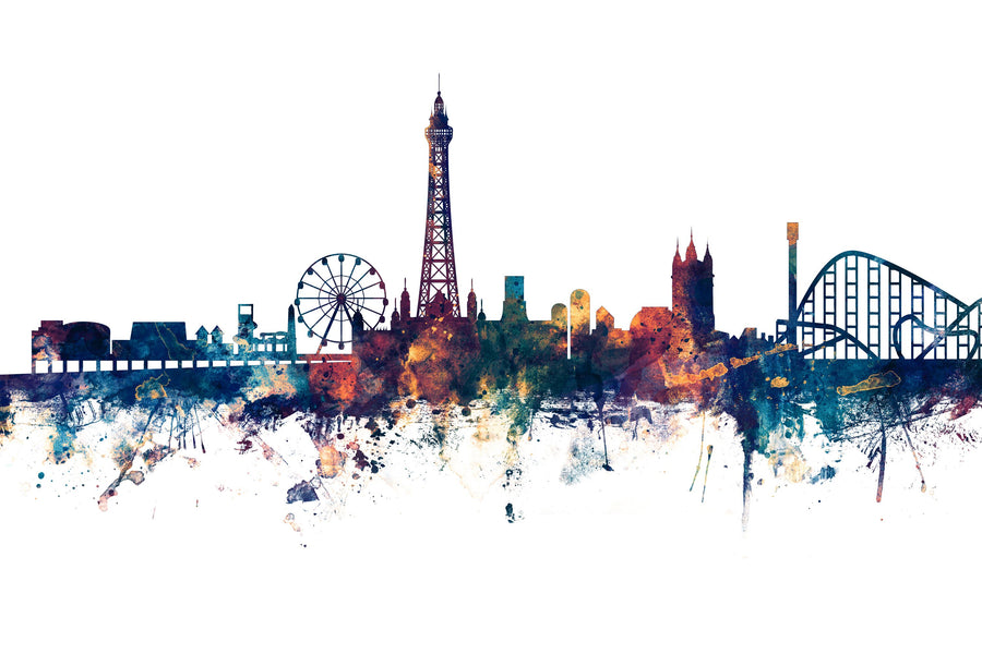 Blackpool England Skyline Blue & Bronze Mural Wallpaper