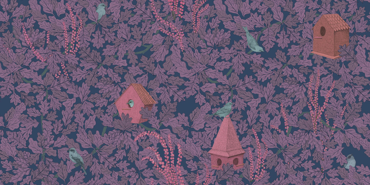 Bird House Oak, Purple Mural Wallpaper - pure wallpaper artwork