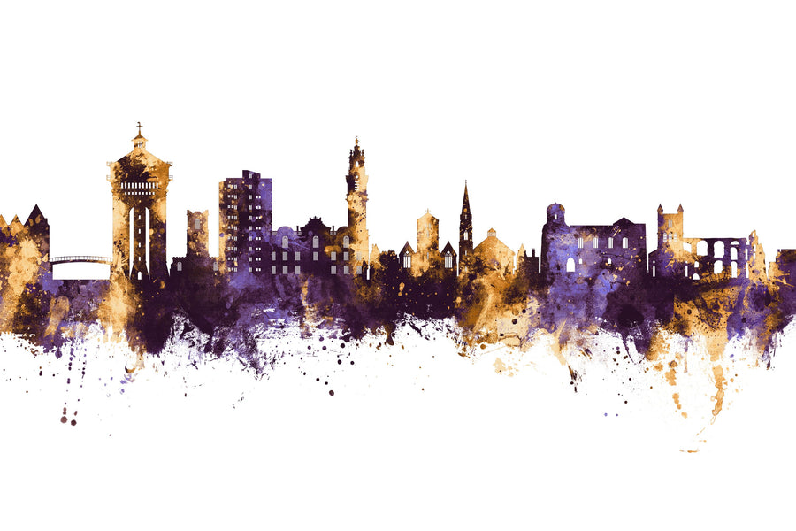 Colchester England Skyline Purple & Gold Mural Wallpaper