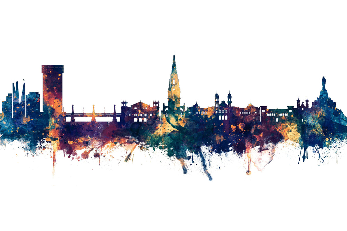 San Sebastian Spain Skyline Blue & Bronze Mural Wallpaper - pure wallpaper artwork