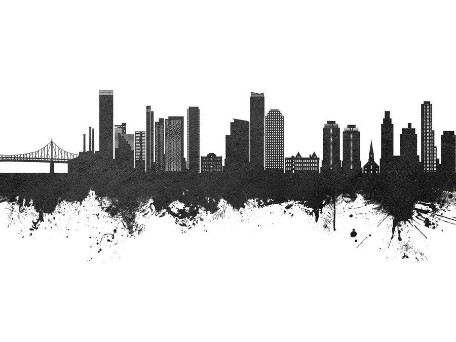 Queens New York Skyline Black & White Mural Wallpaper