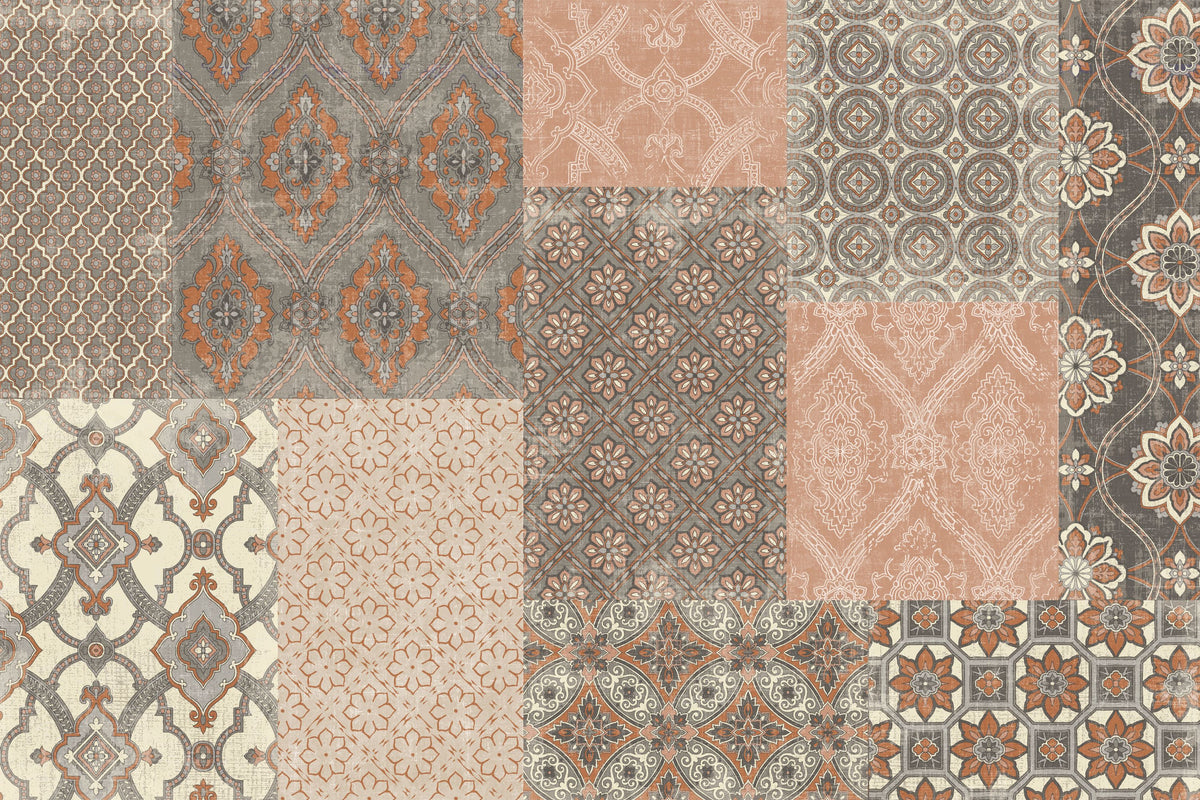Venetian Patchwork I Orange Gray Mural Wallpaper - pure wallpaper artwork