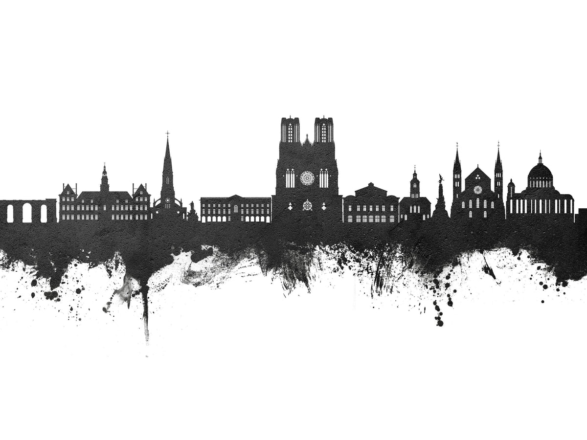 Reims France Skyline Black & White Mural Wallpaper - pure wallpaper artwork