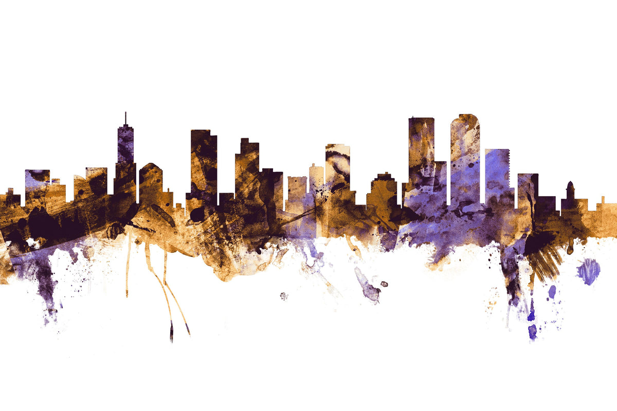 Denver Skyline Purple & Gold Mural Wallpaper - pure wallpaper artwork