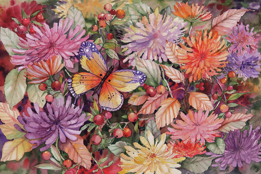 Butterfly and Dahlia Mural Wallpaper