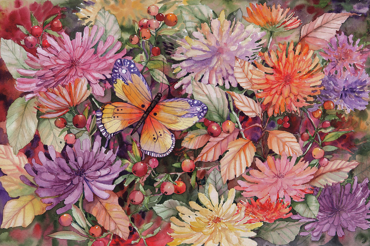 Butterfly and Dahlia Mural Wallpaper - pure wallpaper artwork
