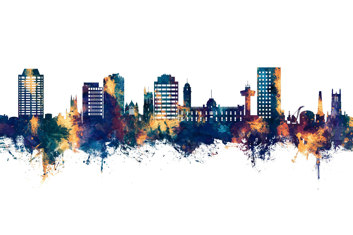 Hobart Australia Skyline Blue & Bronze Mural Wallpaper - pure wallpaper artwork