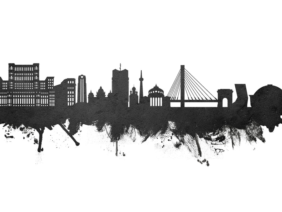 Bucharest Romania Skyline Black & White Mural Wallpaper