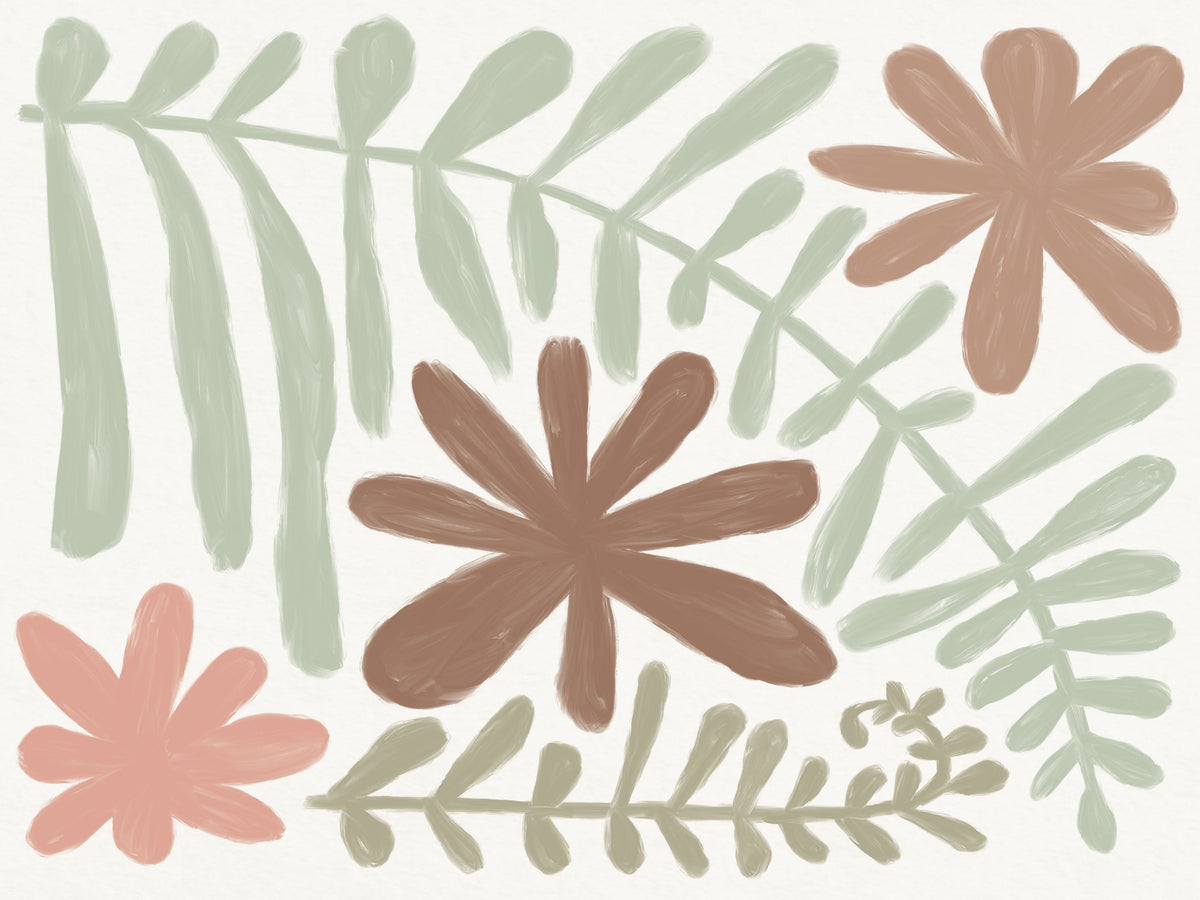 Fern and Flower Mural Wallpaper - pure wallpaper artwork