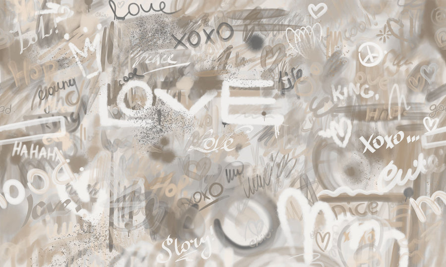 Graffiti Love, Beige Mural Wallpaper