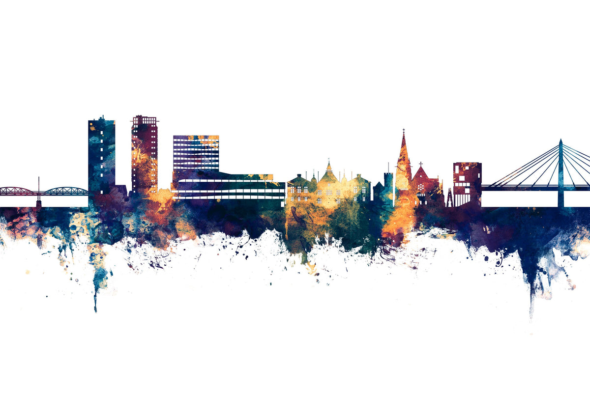 Umeå Skyline Blue & Bronze Mural Wallpaper - pure wallpaper artwork