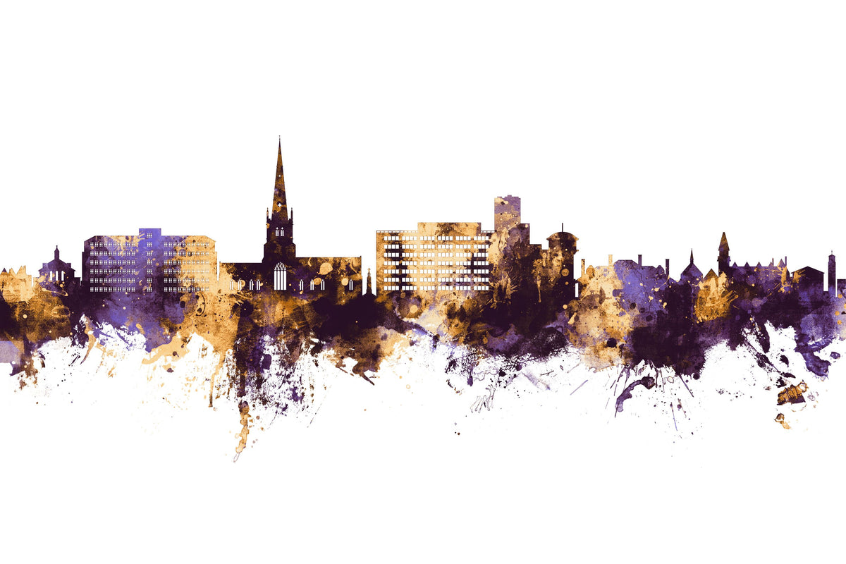 Solihull England Skyline Purple & Gold Mural Wallpaper - pure wallpaper artwork