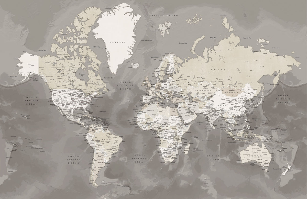 World Map Cities - Davey Mural Wallpaper - pure wallpaper artwork