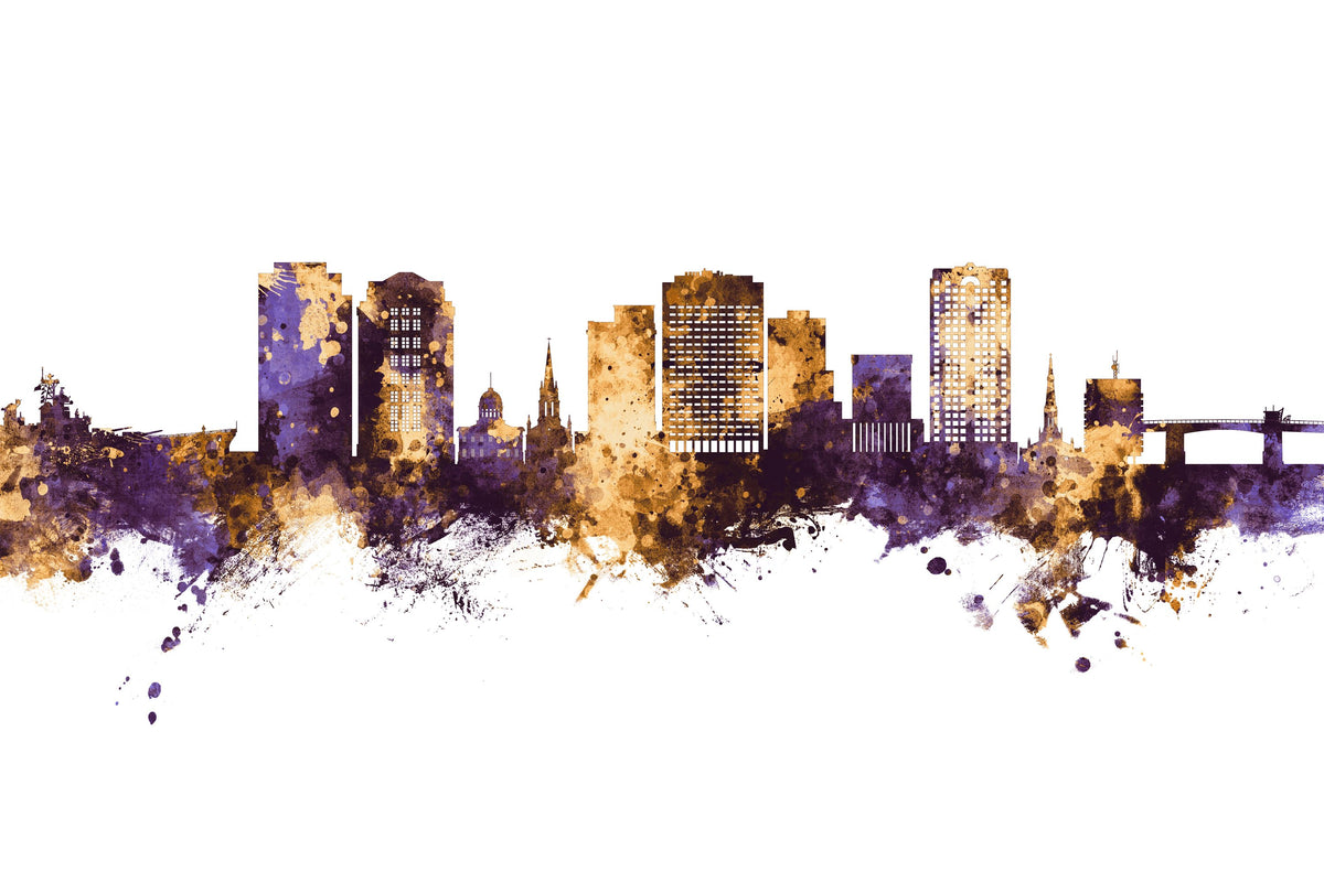 Norfolk Virginia Skyline Purple & Gold Mural Wallpaper - pure wallpaper artwork