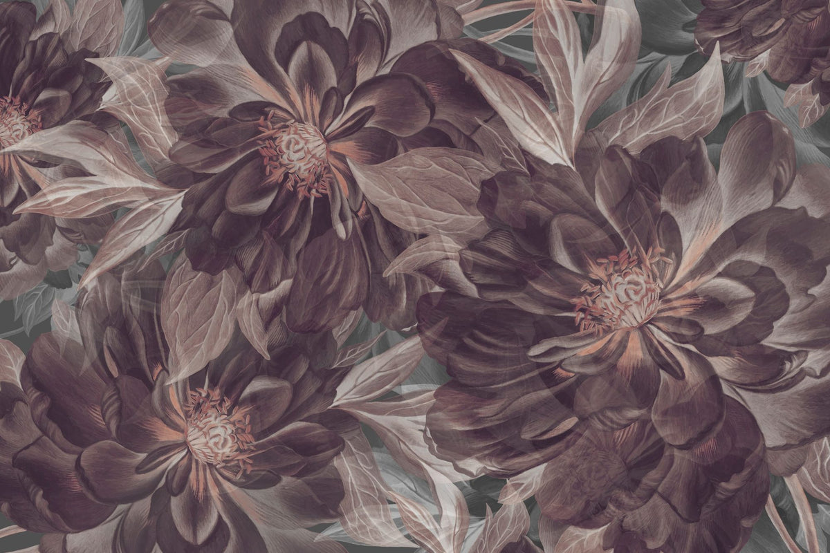 Foliage Study - Dark Plum Mural Wallpaper - pure wallpaper artwork