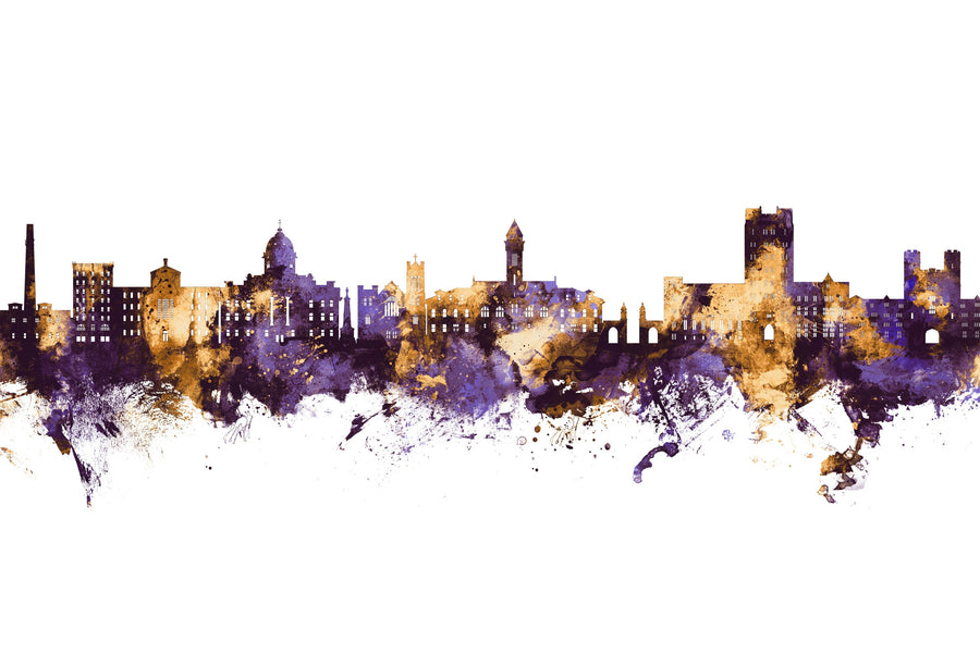 Bloomington Indiana Skyline Purple & Gold Mural Wallpaper
