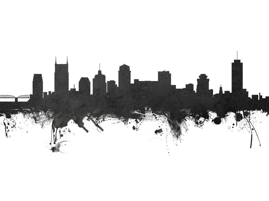 Nashville Tennessee Skyline Black & White Mural Wallpaper