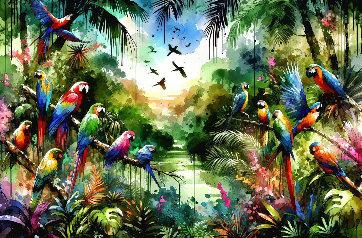 Watercolor Jungle Mural Wallpaper - pure wallpaper artwork