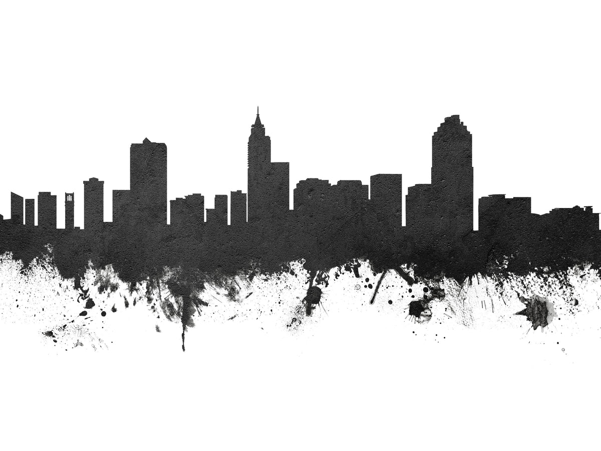 Raleigh North Carolina Skyline Black & White Mural Wallpaper - pure wallpaper artwork