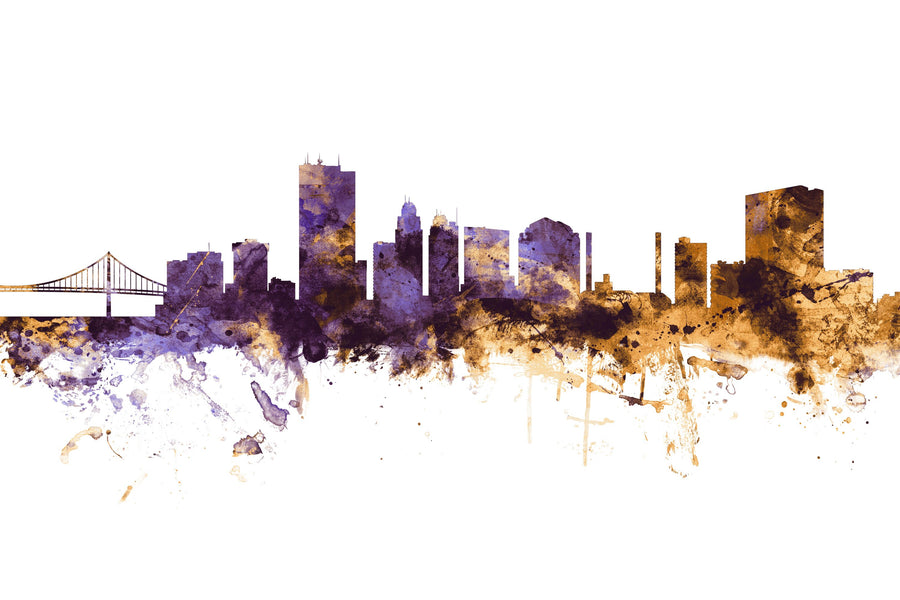 Toledo Ohio Skyline Purple & Gold Mural Wallpaper