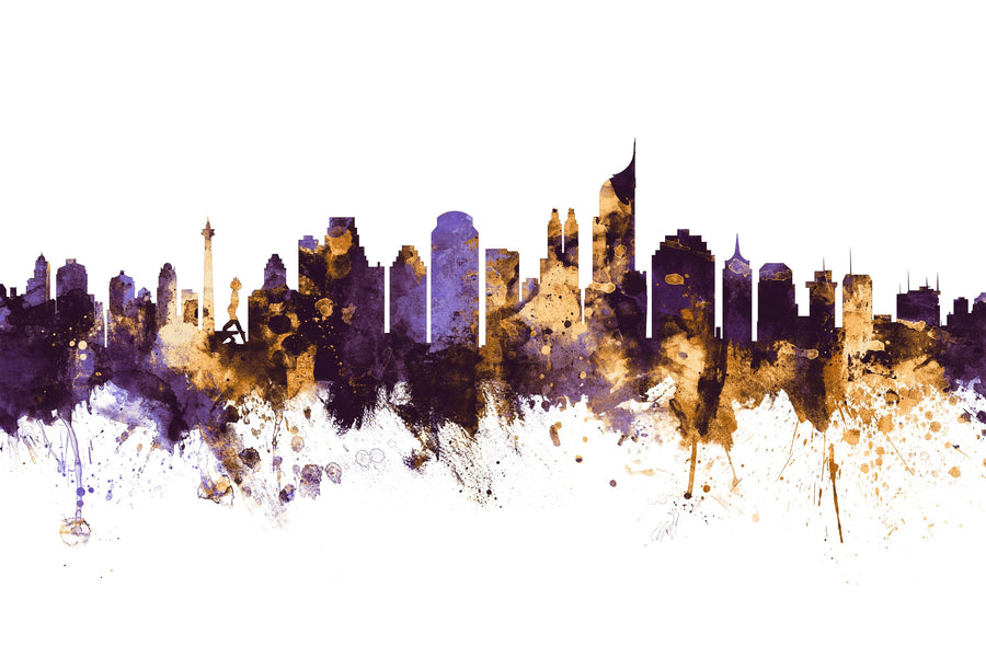 Jakarta Skyline Indonesia Purple & Gold Mural Wallpaper