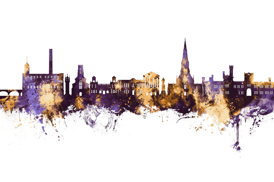 Bury England Skyline Purple & Gold Mural Wallpaper
