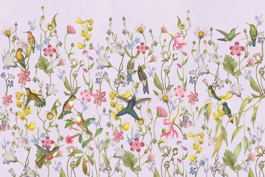 Bird Garden Pink Mural Wallpaper