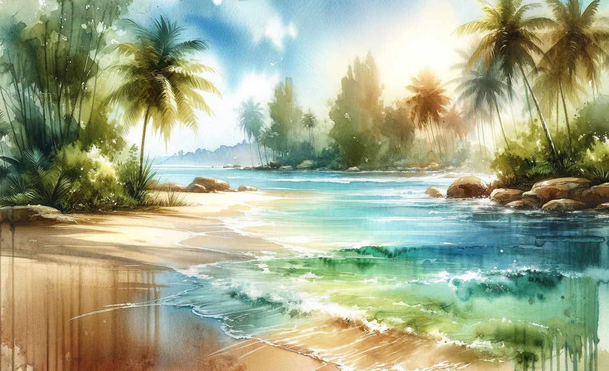 Sunlit Tropical Beach Mural Wallpaper - pure wallpaper artwork
