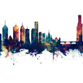 Melbourne Australia Skyline Blue & Bronze Mural Wallpaper - pure wallpaper artwork