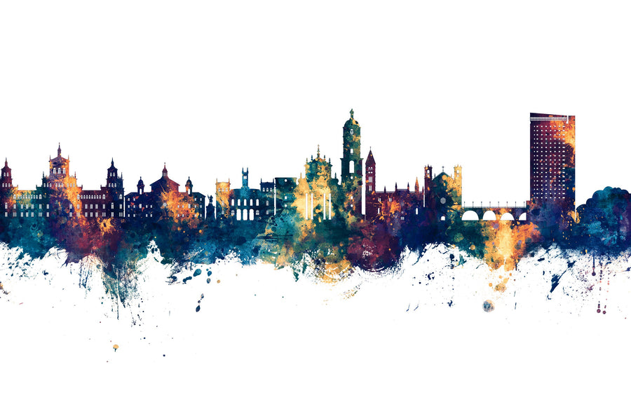 Valladolid Spain Skyline Blue & Bronze Mural Wallpaper