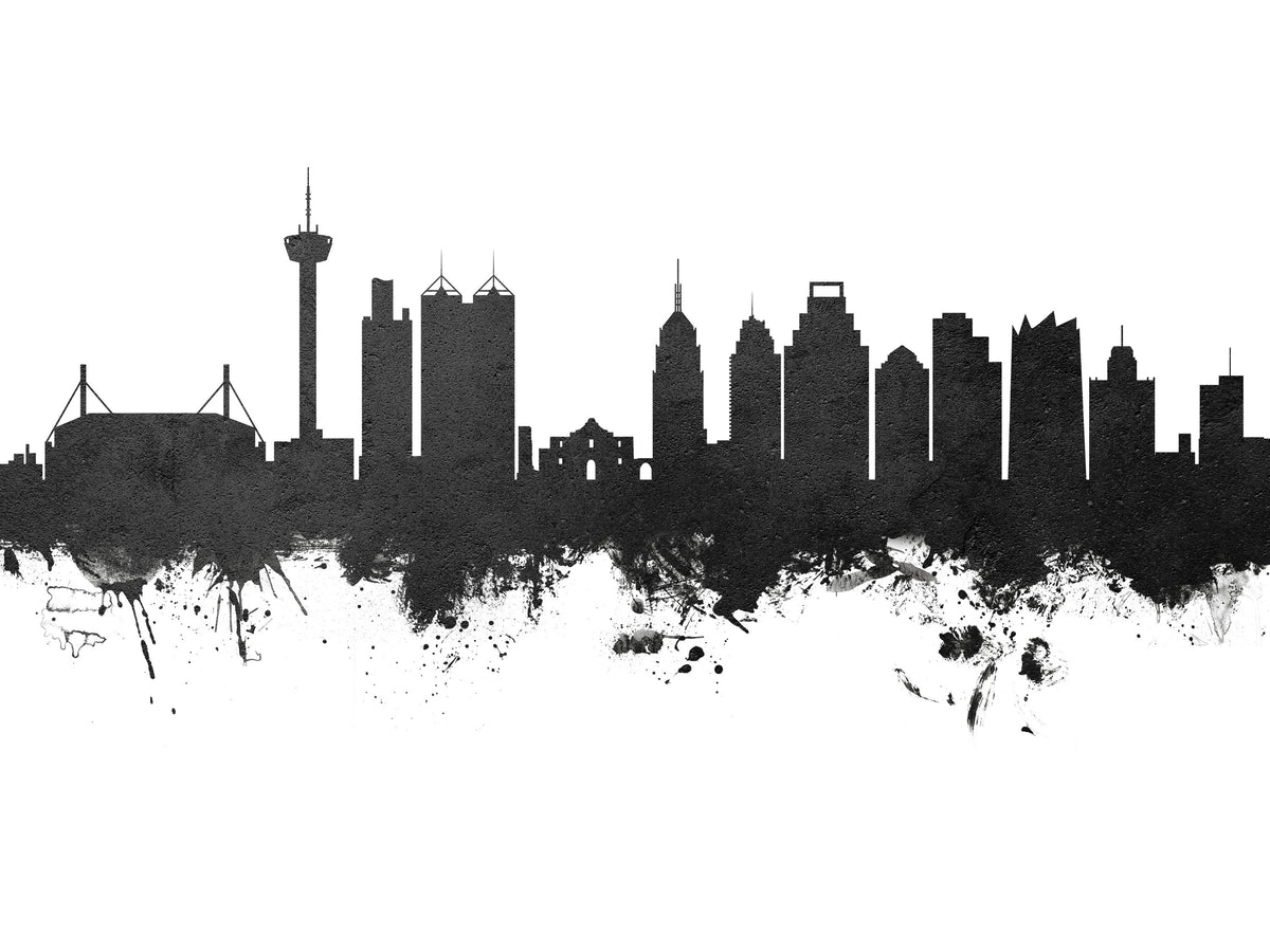 San Antonio Texas Skyline Black & White Mural Wallpaper - pure wallpaper artwork