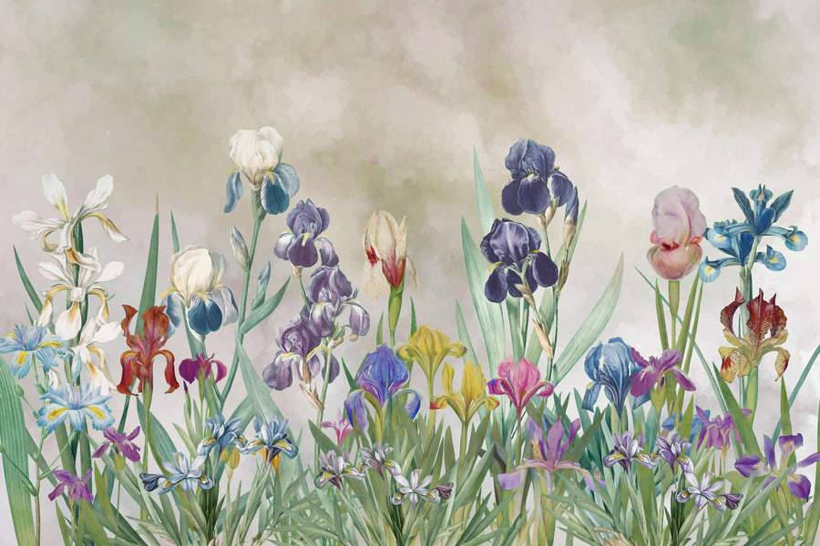 Iris Field Brown Mural Wallpaper