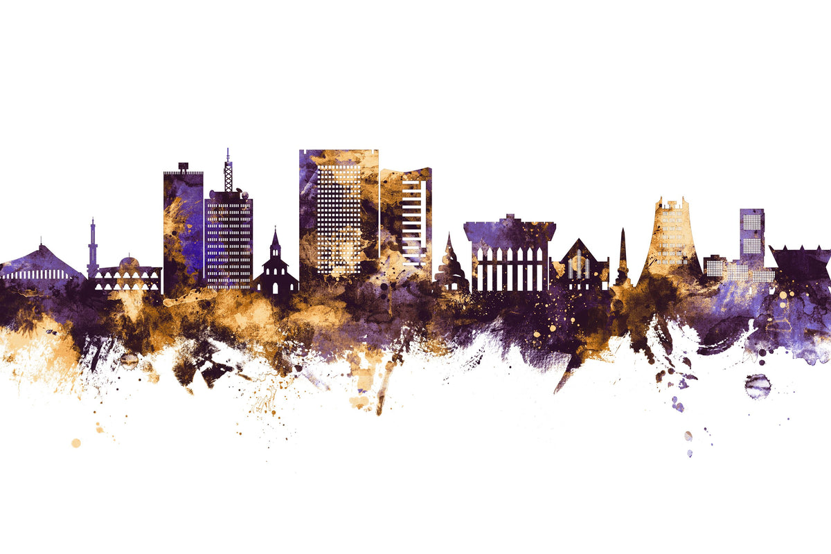 Yaoundé Cameroon Skyline Purple & Gold Mural Wallpaper - pure wallpaper artwork