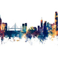 Hong Kong Skyline Blue & Bronze Mural Wallpaper - pure wallpaper artwork