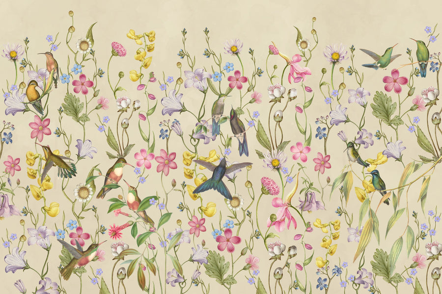 Bird Garden Yellow Mural Wallpaper
