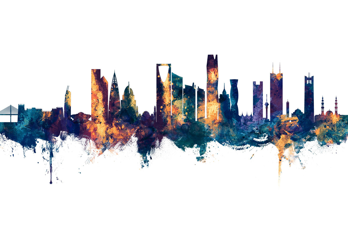 Riyadh Saudi Arabia Skyline Blue & Bronze Mural Wallpaper - pure wallpaper artwork