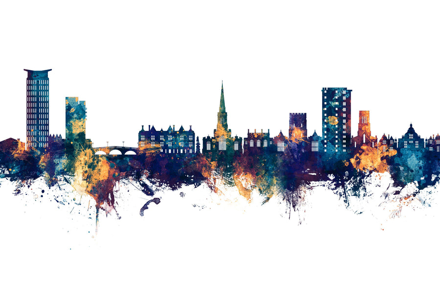 Bedford England Skyline Blu& Bronze Mural Wallpaper