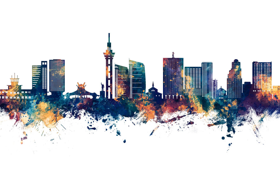Kinshasa Skyline Blue & Bronze Mural Wallpaper