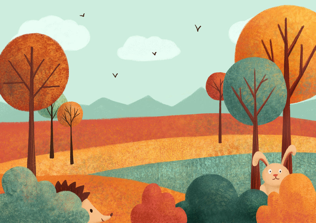 Rabbit & Hedgehog Peek a Boo Mural Wallpaper - pure wallpaper artwork