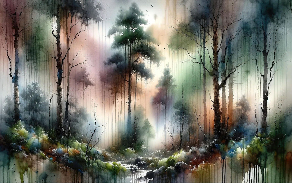 Mysterious Forest Enveloped in Thick Fog Mural Wallpaper - pure wallpaper artwork