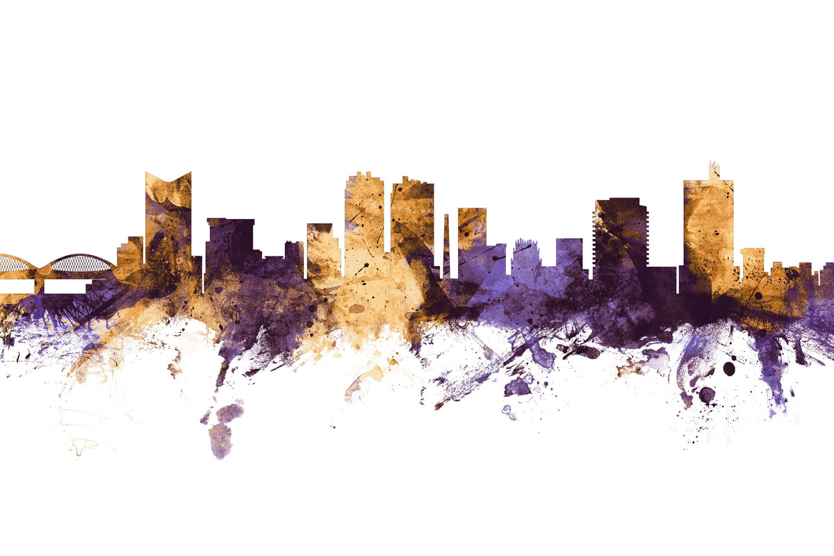 Fort Worth Texas Skyline Purple & Gold Mural Wallpaper - pure wallpaper artwork