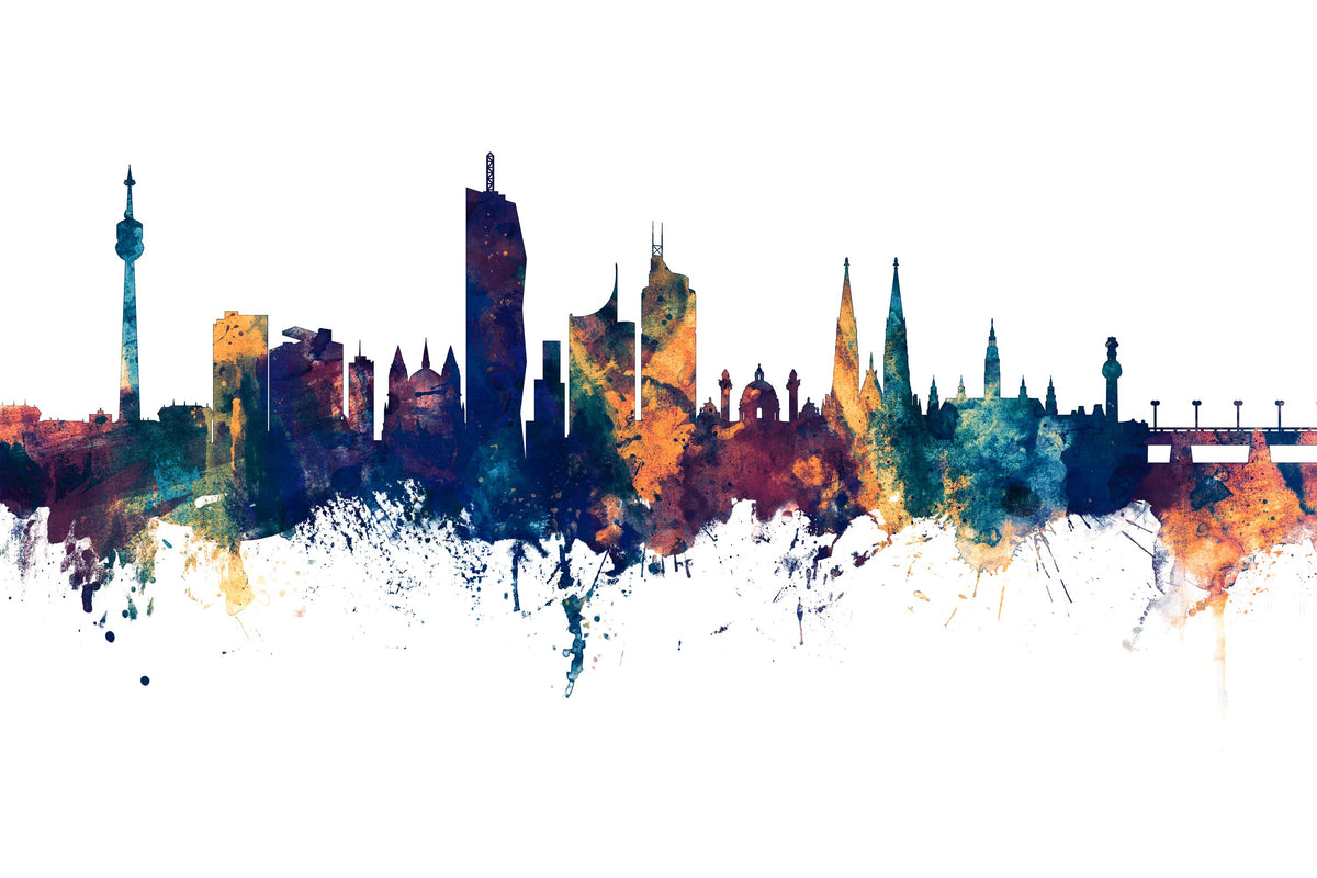 Vienna Austria Skyline Blue & Bronze Mural Wallpaper - pure wallpaper artwork