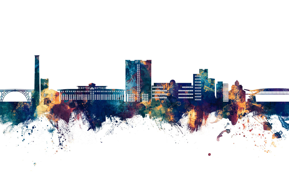 Telford England Skyline Blue & Bronze Mural Wallpaper - pure wallpaper artwork
