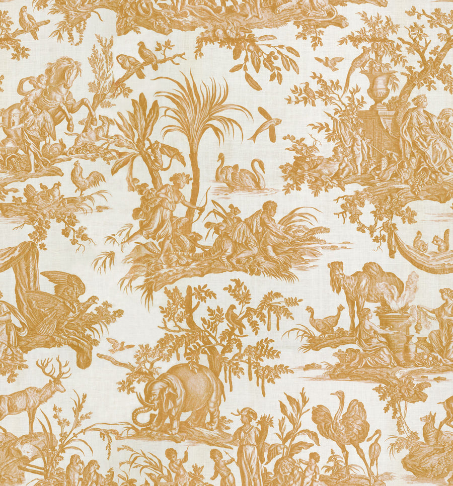 Patinated Linen Toile De Jouy, Sunflower Mural Wallpaper
