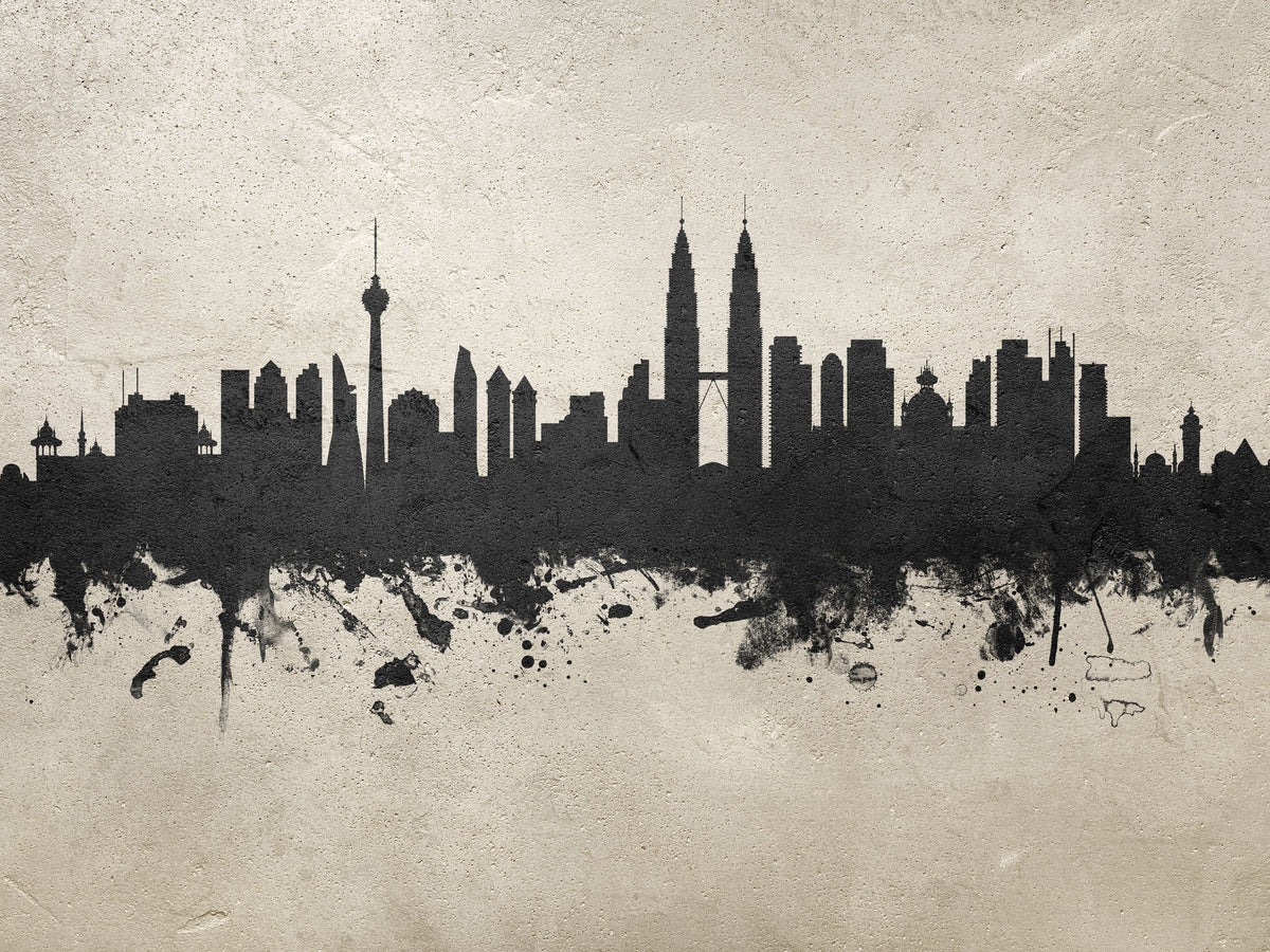 Kuala Lumpur Skyline Concrete Mural Wallpaper - pure wallpaper artwork