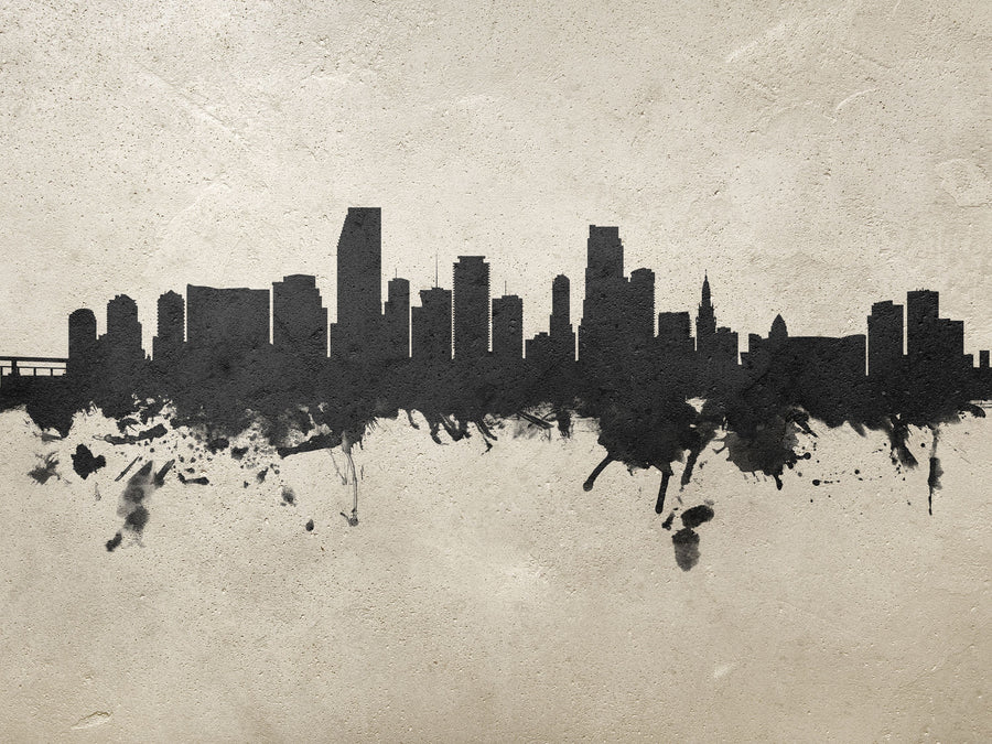 Miami Florida Skyline Concrete Mural Wallpaper