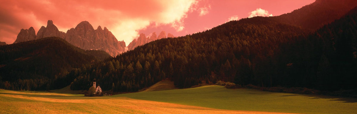 Mountain Church Sunset Mural Wallpaper - pure wallpaper artwork