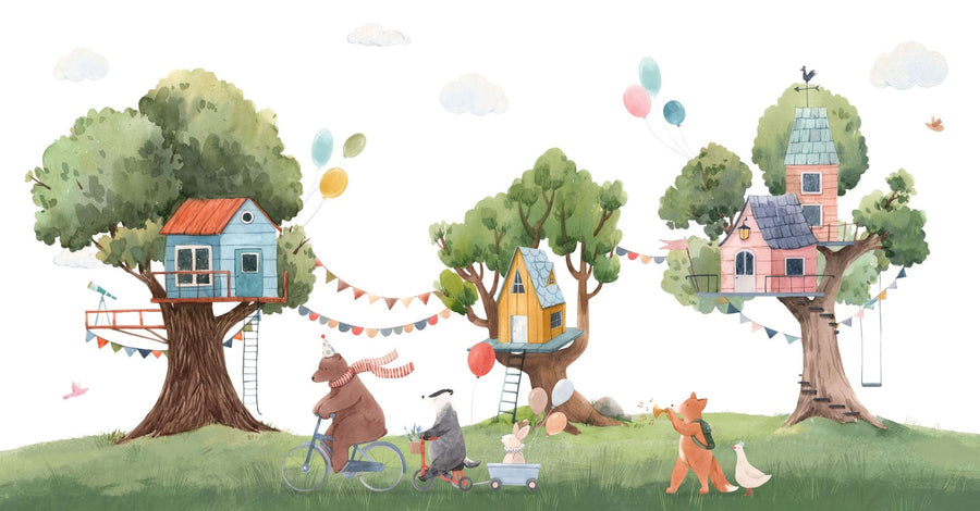 Woodland Nursery Wallpaper Mural – Baby Animals Wall Mural – Treehouse Carnival printable artwork