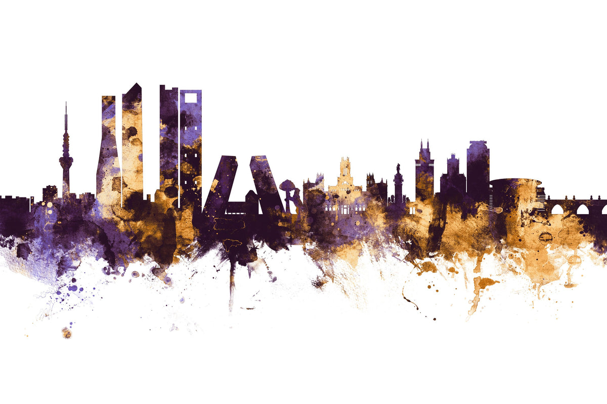Madrid Skyline Purple & Gold Mural Wallpaper - pure wallpaper artwork